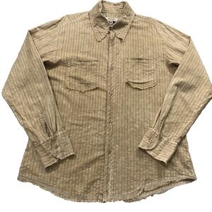 BC Ethic Mens XL Vtg‎ Raw Hem Rockabilly Thin Button Shirt Punk Long Sleeve Tan